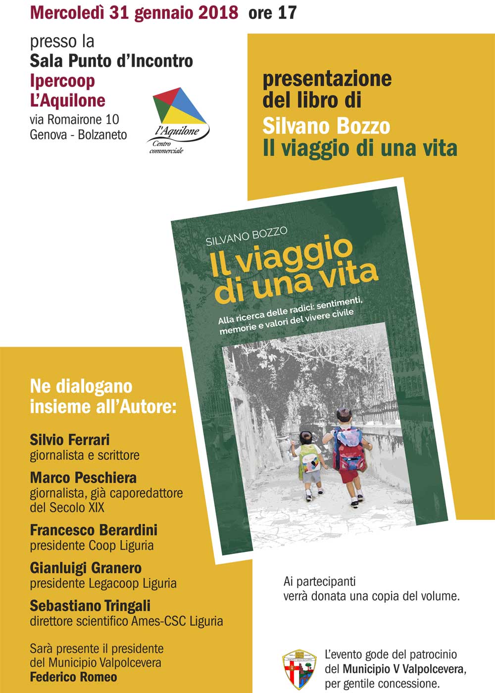 Presentazione libro Silvano Bozzo L'Aquilone Genova 31 gennaio 2018